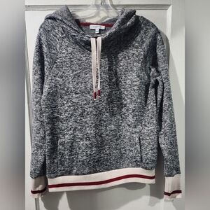 Stylish Gray and Cream Hoodie with Red Accents